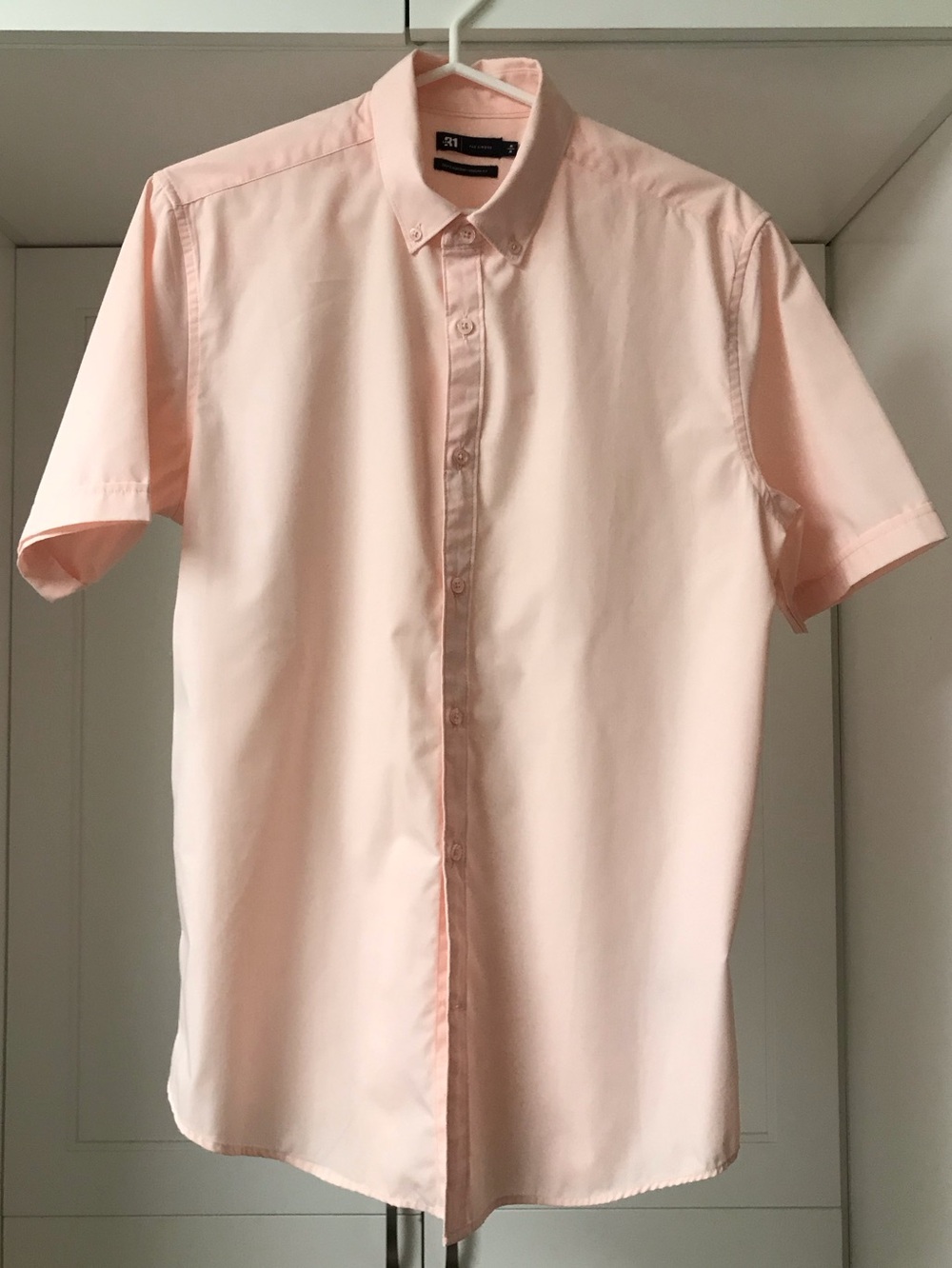 Le 31 Short Sleeve Button-Down Shirt - Bright Peach/ Melon M